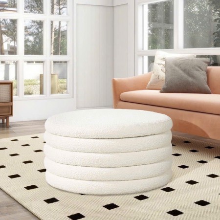 88003015 : Bàn Sofa, Ottoman Hình Tròn - Trắng Dove